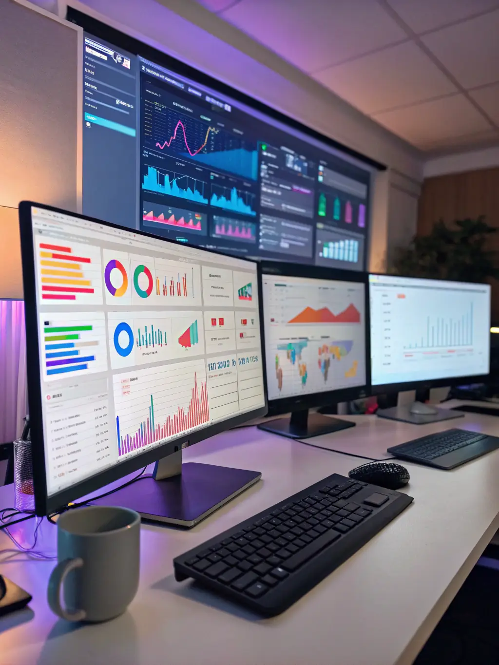 A professional office setting with employees working on computers, symbolizing efficient data management services provided by VFB Consulting Corp LLC.