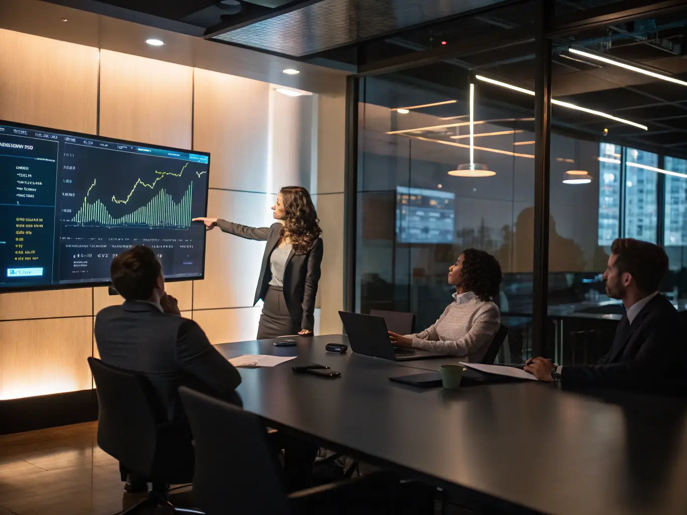 A consultant presenting data-driven insights and recommendations to a client in a boardroom, using charts and graphs to illustrate key findings and potential improvements.